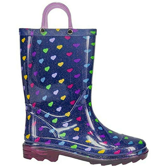 Member's Mark Navy Blue Rain Boots Child Girl's Colorful Hearts size 9/10 Navy Blue with Hearts 44814