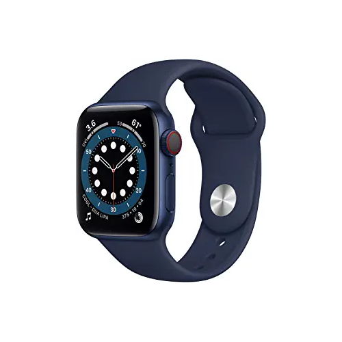 Apple Watch Series 6 (GPS + Cellular) 40mm Blue Aluminum Case with Deep Navy Sport Band - Blue  M02R3LL/A