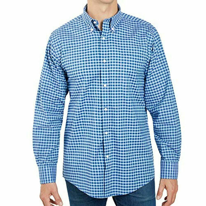 Member's Mark Stretch Oxford Long Sleeve Shirt Blue/Green Plaid Medium