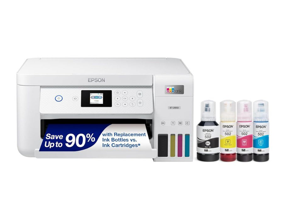 Epson EcoTank ET-2850 Wireless Color All-in-One Cartridge-Free Supertank Printer with Scan, Copy and Auto 2-Sided Printing | Color: White