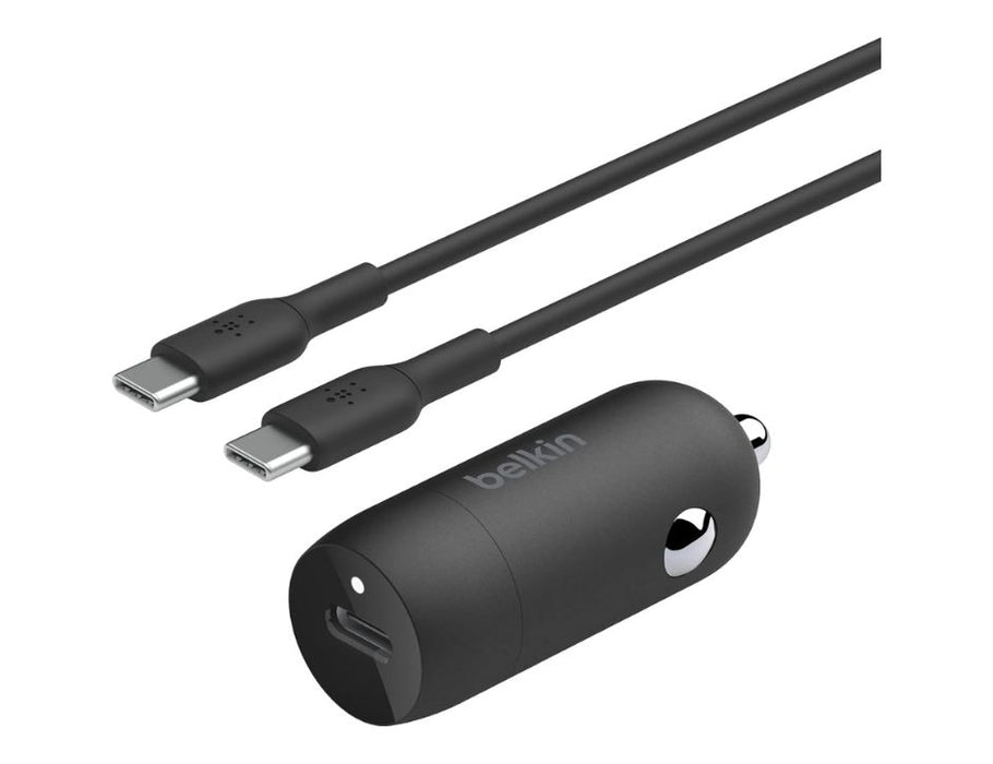 Belkin 30W USB-C Power Delivery PPS Car Charger + 1M USB-C Cable Bundle- Color: Black