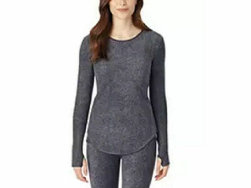 Cuddl Duds Fleece With Stretch Long Sleeve Crew Charcoal Heather Space Dye Small