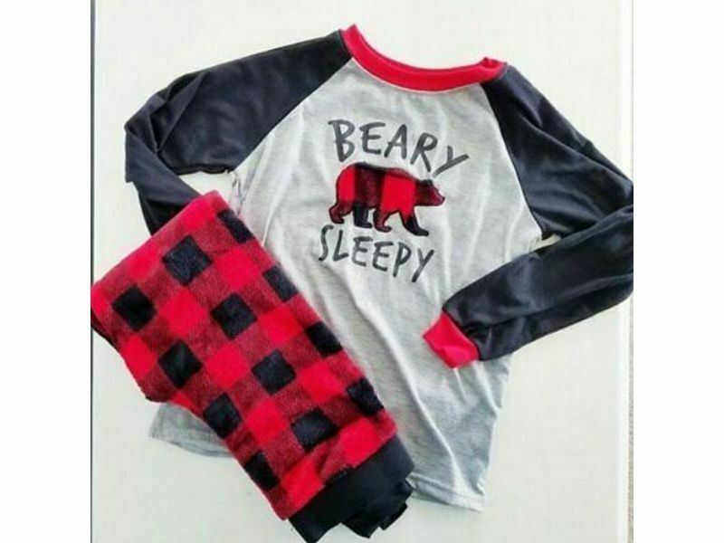 Holiday #FamJams Matching Family Pajamas Kids' Unisex Pajama Set Grey Red Black Large- 10/12