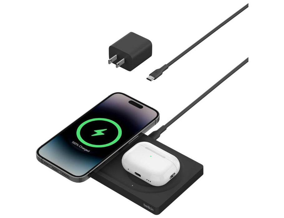 Belkin Wireless Boost Charge Pro 2 in 1 Wireless Charging Pad with Mag Safe 15W- Color: Black