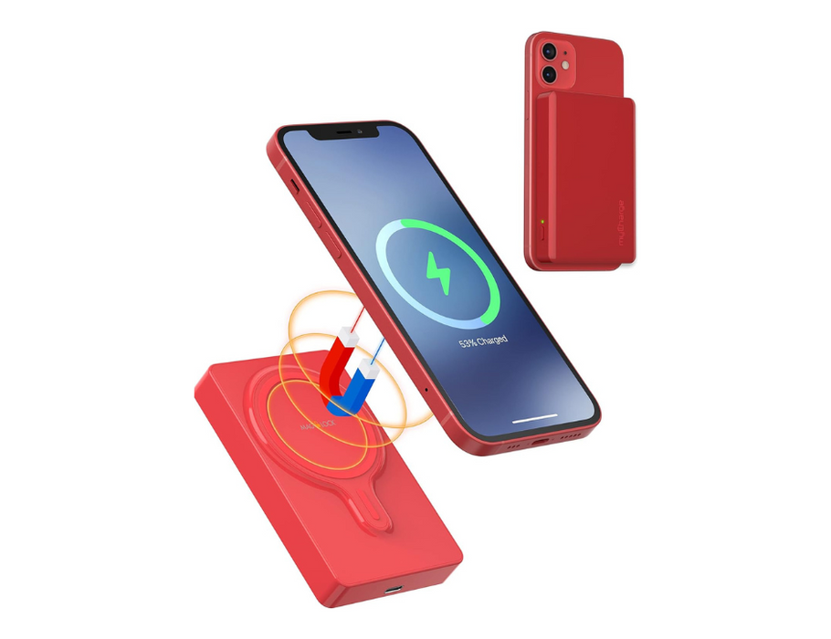 MyCharge Maglock Wireless Magnetic Powerbank With Magsafe and Built-in USB-C Port Viewing Stand | Color: Red