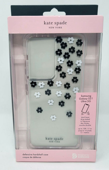 Kate Spade New York Defensive Hardshell Case For Samsung Galaxy S21 Ultra 5G | Scattered Flowers with White Bumper