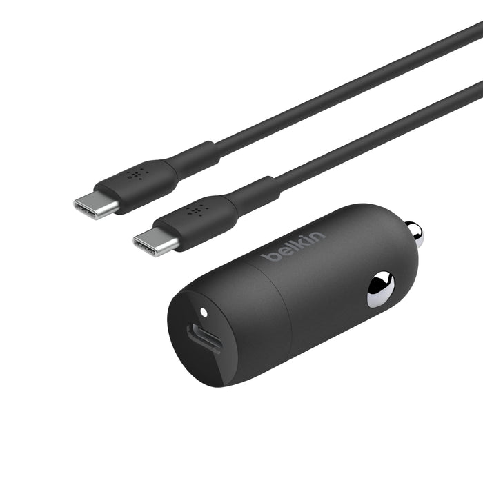 Belkin 30W USB-C Power Delivery PPS Car Charger + 1M USB-C Cable Bundle- Color: Black