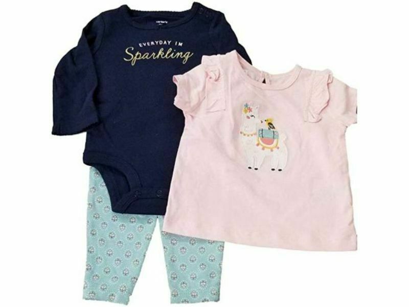 Carter's 3 Piece Playwear Set Pink Llama 12m