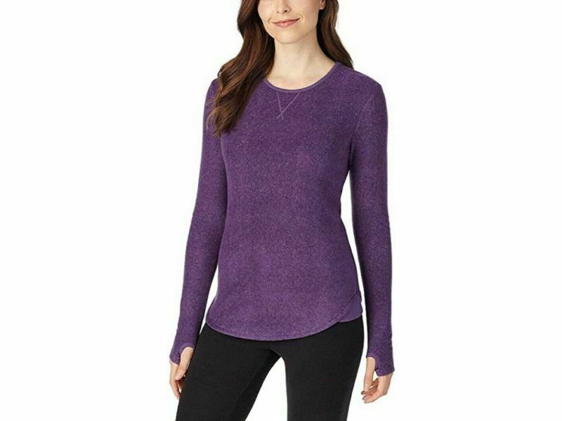 Cuddl Duds Fleece With Stretch Long Sleeve Crew Dark Purple Space Dye Small