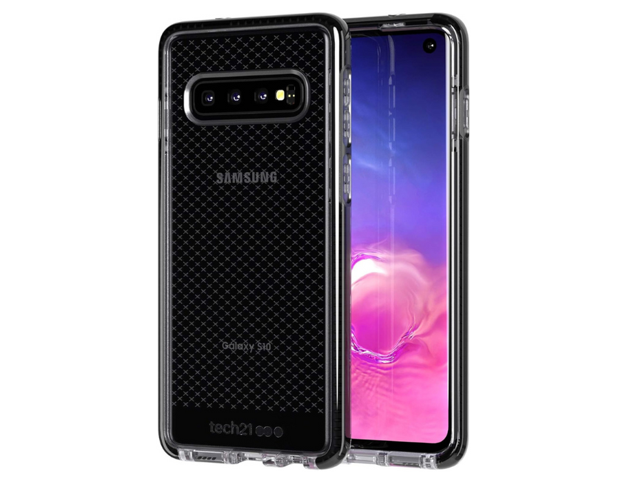 Tech21 Protective Samsung Galaxy S10+ Case Thin Patterned Back Cover with FlexShock - Evo Check - Smokey Black