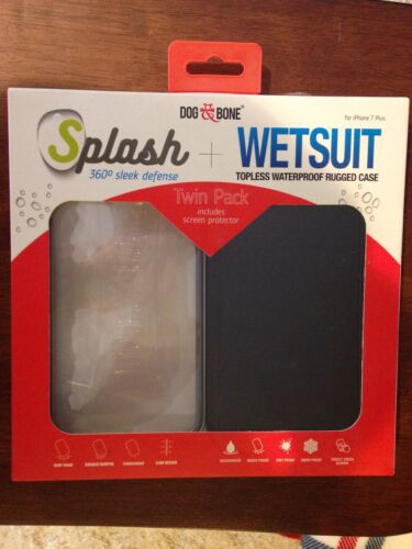 splash 360 sleek defense ,wetsuit topless waterproof rugged case for iphone 7 plus black/clear twin pack