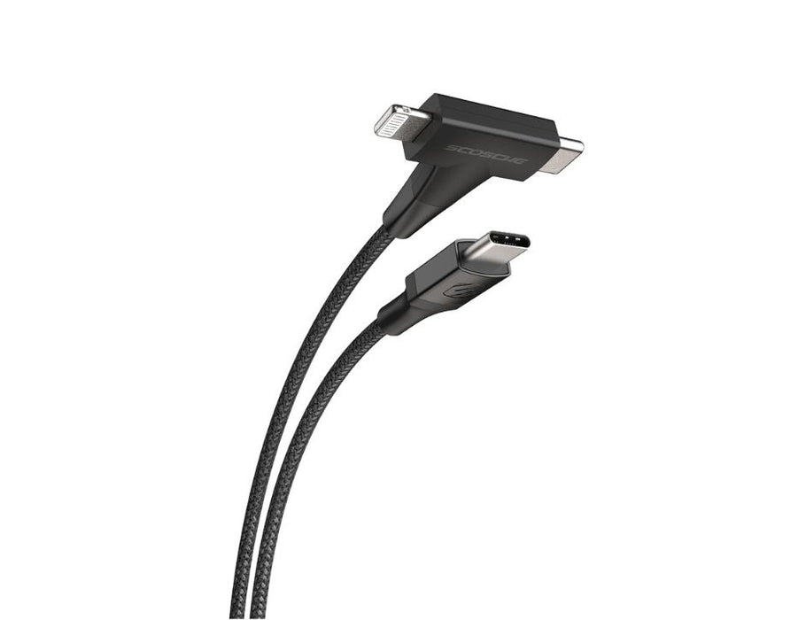 Scosche Strike Line HH 2-in-1 USB-C to Lightning Cable - 4 ft | Color: Black