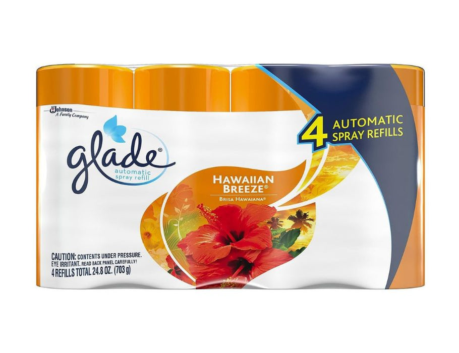 Glade Automatic Spray Refill Hawaiian Breeze Crafted with Notes of Pineapple & Plumeria 4 Refills: 6.2 OZ. (175g) Each; Total 24.8 OZ. (703g)