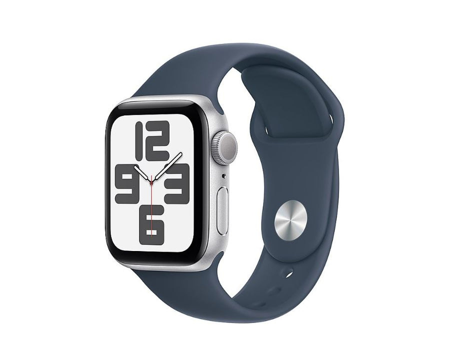 Apple Watch SE 2nd Generation (GPS) 40mm Silver Aluminum Case with Storm Blue Sport Band | Color: Silver