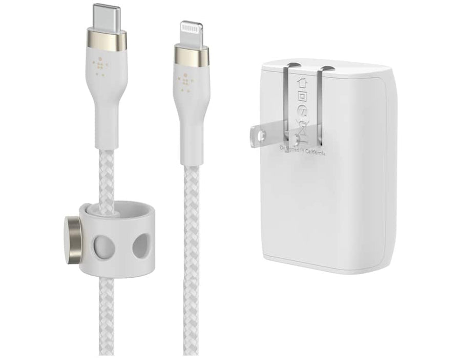 Belkin Boost Charge USB-C PD Wall Charger With PPS+ Pro Flex 30W USB-C Cable With Lightning Connector White