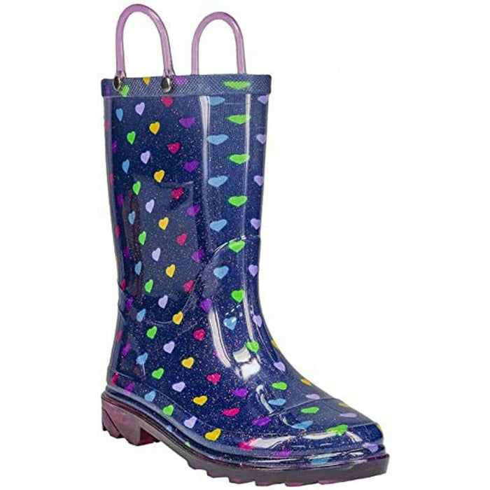 Member's Mark Navy Blue Rain Boots Child Girl's Colorful Hearts size 9/10 Navy Blue with Hearts 44814