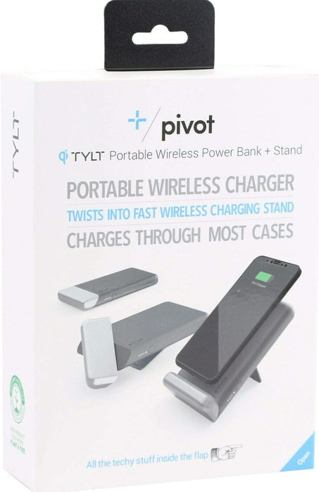 Tylt Pivot Portable Wireless Power Bank + Stand Portable Wireless Charger Twists Into Fast Wireless Charging Stand Black