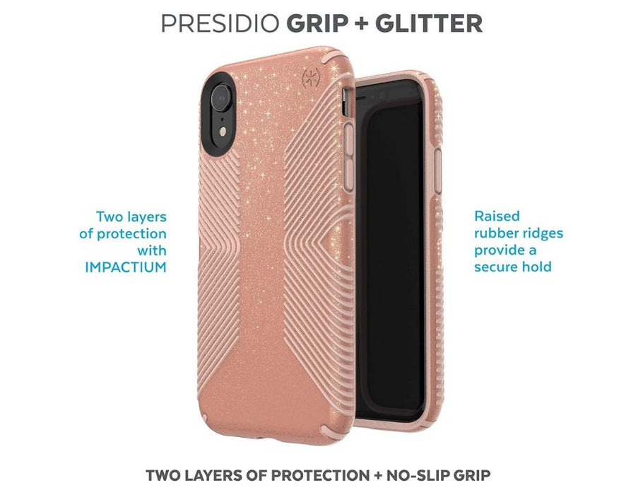 Speck Presidio Grip with Glitter Case for Apple iPhone XR | Color: Pink & Gold Glitter