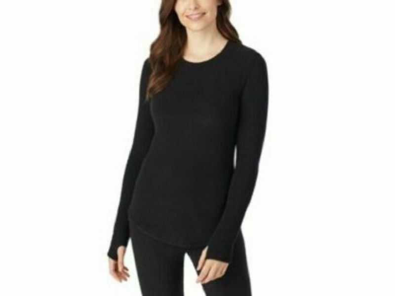 Cuddl Duds Fleece With Stretch Long Sleeve Crew Charcoal Heather Space Dye Small