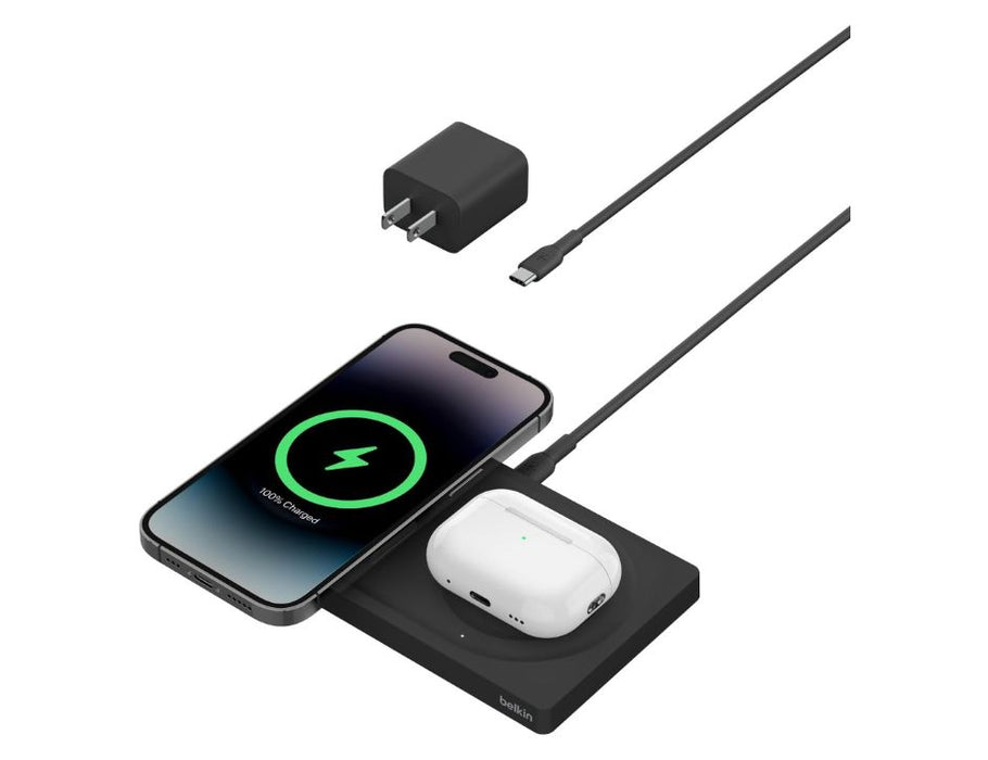 Belkin Wireless Boost Charge Pro 2 in 1 Wireless Charging Pad with Mag Safe 15W- Color: Black