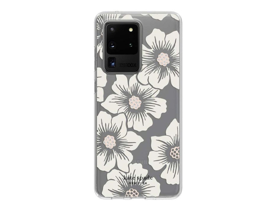 Kate Spade Defensive Hardshell Case for Samsung Galaxy S20 Ultra | White Hollyhock Floral Clear