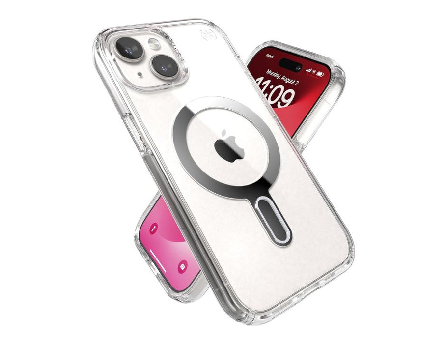 Speck Presidio Perfect-Clear with Chrome MagSafe Case for iPhone 15/14/13