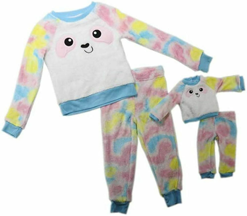 Members Mark 2-Piece Girls Size 4 Pajama Set w/Doll Outfit, White/Multi