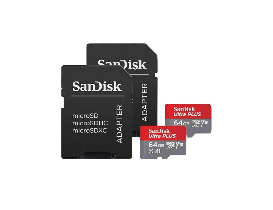 SanDisk Ultra Plus 64GB microSDXC UHS-I Card with SD Adapter | Color: Grey/Red