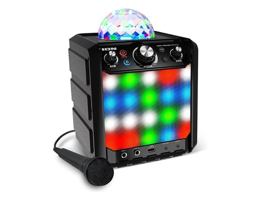 ION Party Rocker Effects Portable Bluetooth Speaker Machine with Karaoke Microphone, Battery Operation and 40W Power