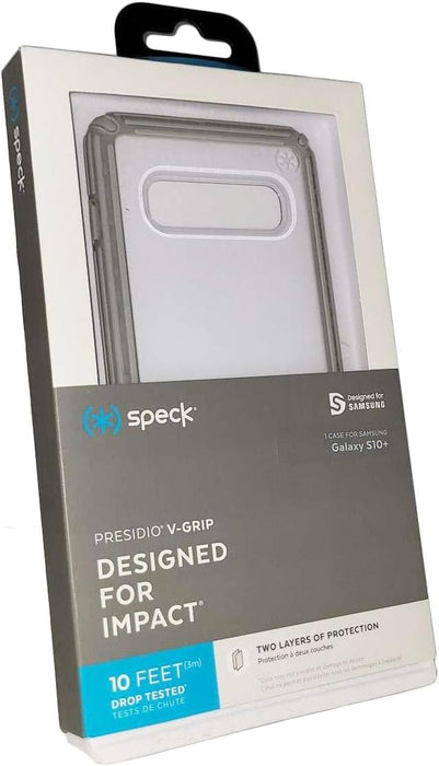 Speck Products Compatible Phone Case for Samsung Galaxy S10+, Presidio V-Grip Case, Clear/Gray
