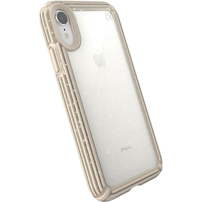 Speck Products Presidio V-Grip iPhone XR Case, Clear with Gold Glitter/Calfskin