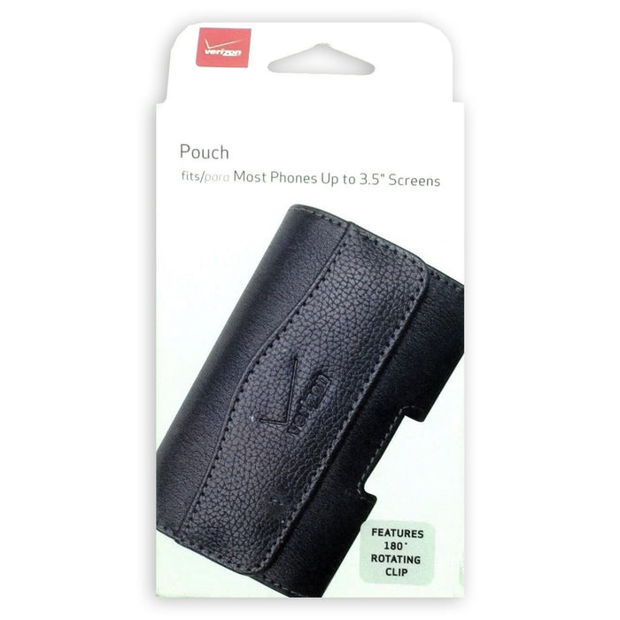 Verizon Universal Leather Pouch with Belt Clip fits Most Phones Up to 3.5" Screens - Black