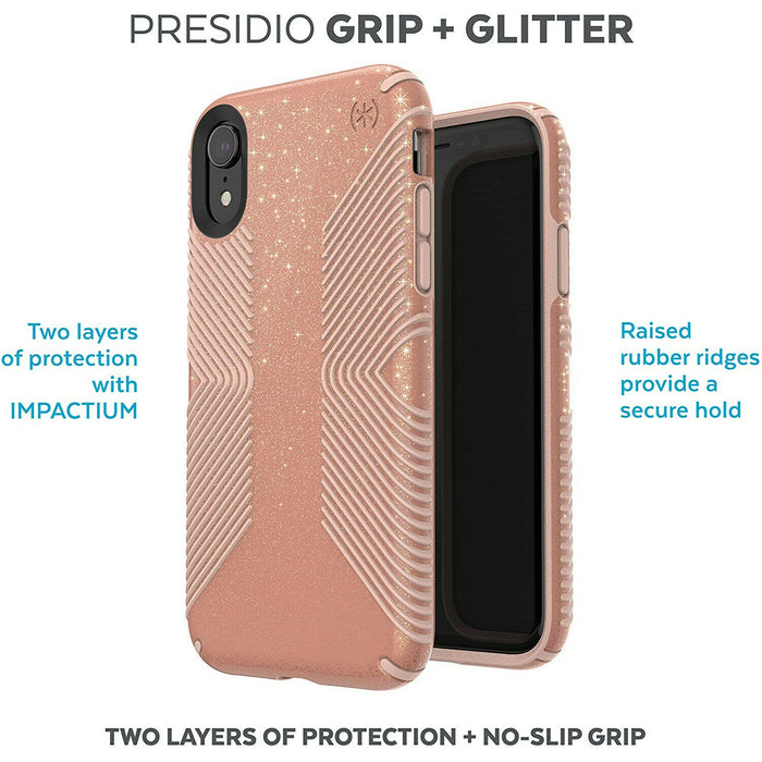 Speck Products 117060-6832 Presidio Grip + Glitter iPhone XR Case, Bella Pink